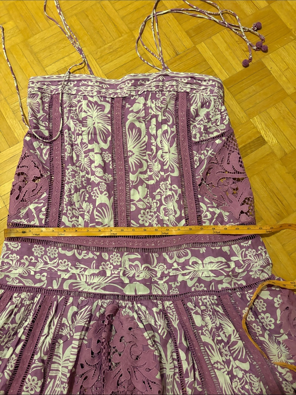 Farm Rio Boho Floral Mauve and Cream Tiered dress - Picture 4 of 16